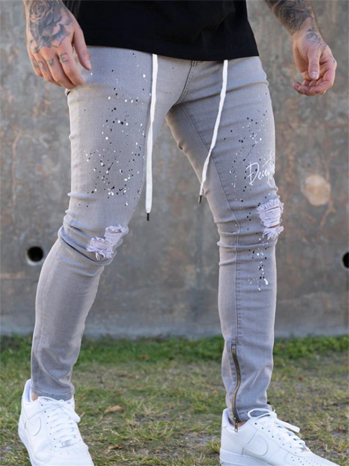 High-end Hip Hop Ripped Men's Tight Slimming Hole Pants