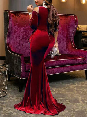 Gorgeous Shoulder Cutout Fitted Waist Half Sleeve Dress for Prom
