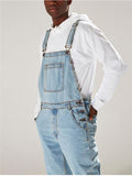 Men's Denim Bibs Straight Neck Multi Pocket Denim Jumpsuit
