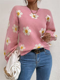 Floral Printed Round Neck Sweaters For Women