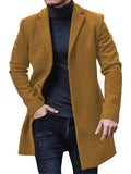 Winter British Lapel Single Breasted Mid Length Woolen Coats for Men