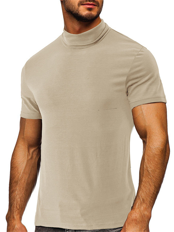Slim Fit Short Sleeve Men's Turtleneck Base Shirts for Summer