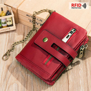 RFID Blocking Men's Leather Anti-Theft Chain Design Wallet