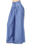 Vintage High Waist Plus Size Faux Denim Wide Leg Pants for Lady