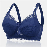 Women's Push Up Comfortable Floral Lace Bras - Navy