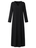Casual Style Cotton Linen Solid Color Pocket Hooded Maxi Dress