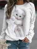 Ladies Comfy Cute kitten Printed Round Neck Sweatshirt