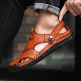 Men's Soft Outdoor Closed Toe Leather Sandals