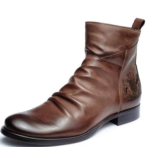 Fashion Side Zipper Plus Size Embroidery PU Boots For Men