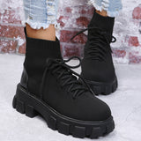 Female Trendy Round Toe Stretchy Mesh Thick Sole Martin Boots