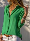 Long Sleeve Solid Color Lapel Chiffon Blouse