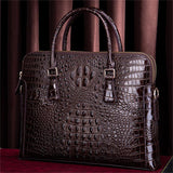 Men's Crocodile Pattern Design Leather Business Double Zipper Laptop Bag Crossbody Bag