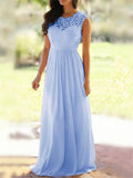 Flattering Fitted Waist Floral Lace Bodice Chiffon Dress for Prom