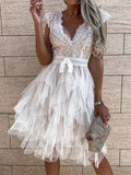 Summer Sexy V Neck Lace Splicing Sleeveless Lady Dress