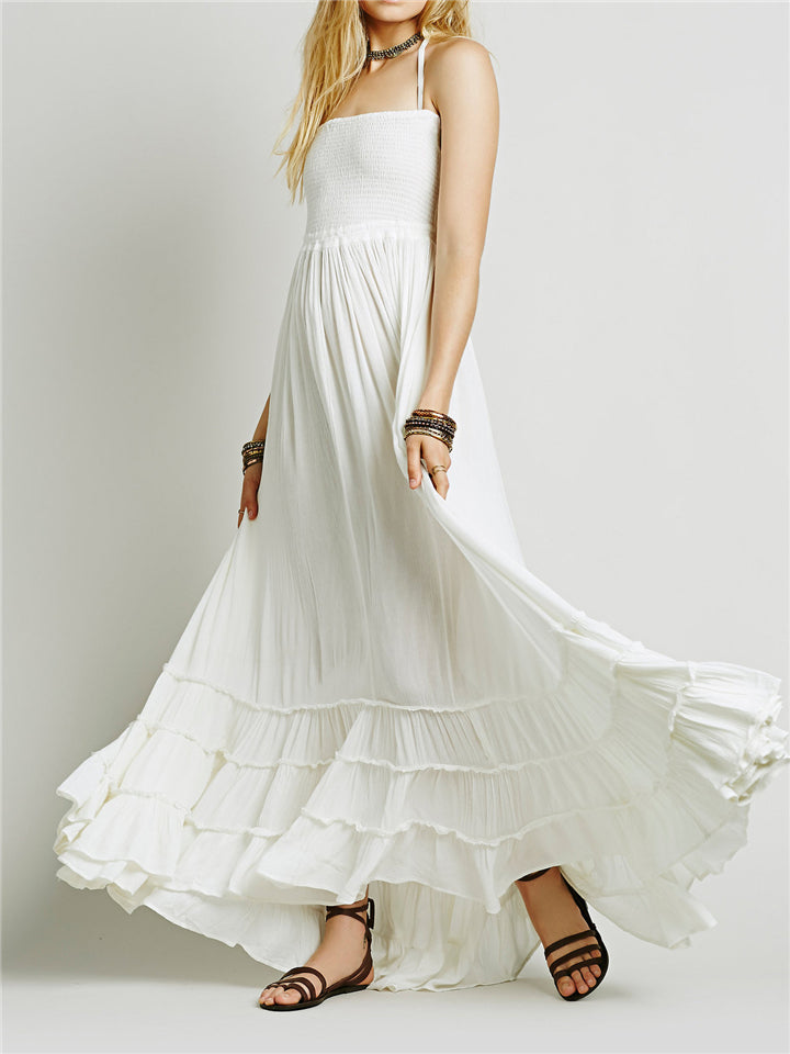 Sexy Backless Sleeveless Solid Color Long Beach Dress