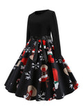 1950S Vintage Casual Style Round Neck Christmas Pattern Design Swing Dress