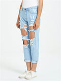 Street Style Fashion Loose Ripped Denim Jeans for Women