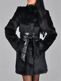 Black Luxury Waist Tie Fur Coat