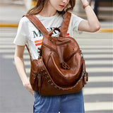 Casual Style Soft Material Rivet Deco Multi-Pocket Large Capacity Backpack