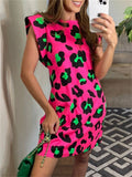 Women’s Trendy Leopard Print Contrast Color Pullover Mini Dress