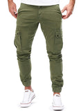 Solid Color Ankle Banded Pants With Multiple Pockets