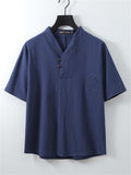 Lightweight Linen Two-Piece Outfit Wrap Neck T-Shirt + Elastic Waistband Knee-Length Pants