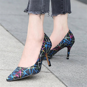 New Fashion Printed Stiletto Heels Pointed Toe 3 Inches Heels