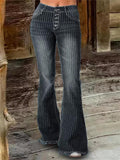 Fashion Thin Vertical Striped Ladies Bell Bottom Jeans