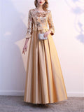 Elegant 3/4 Sleeve Pleated A-Line Maxi Dress for Evening