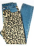 Fashion Leopard Print Straight-Leg Blue Denim Jeans for Women