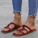 Women's Snake Printed Open Toe Flat Summer Beach Slippers