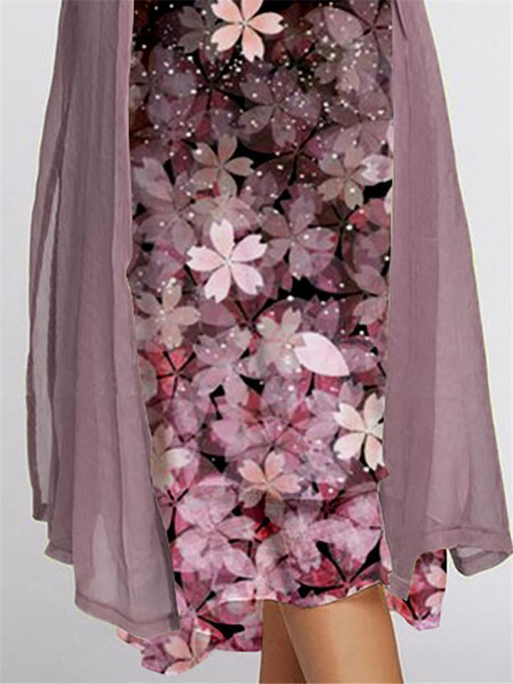 Graceful Casual Comfy Flowers Printed Round Neck Dress + Coat