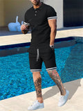 Men's Summer 2-Piece Lapel Short Sleeve T-shirt Loose Shorts