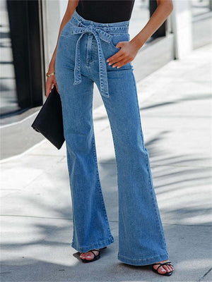 Lady Cozy Fashion Slim High Rise Belted Jeans