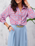 Spring Autumn Extra Loose Contrast Color Floral Elegant Lady Blouses