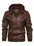 Men’s Slim Fit Full Zipper Multi Pocket Leather Jacket Coat