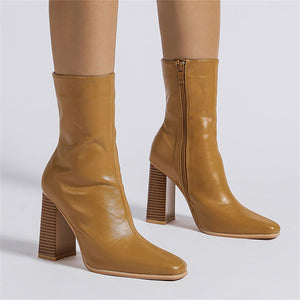 Women's Fashion Square Toe Chunky High Heel Party Mid Calf Boots