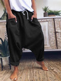 Casual Style Elastic Waist Band Drawstring Pocket Harem Pants