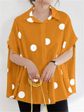 Retro Polka Dot Batwing Short Sleeve Single Breasted Ladies Blouses