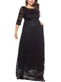 Women's Elegant Plus Size Floral Lace Maxi Pocket Dress for Evening Party