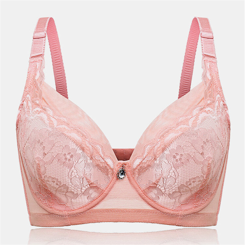 Women's Floral Mesh Jacquard Minimized Thin Bras - Pink