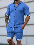 Men's Street Snap Lapel Button Short Sleeve Shirt + Drawstring Shorts