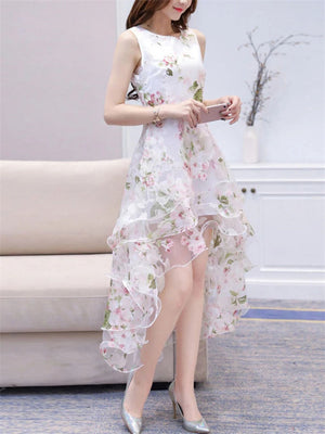 New Elegant Sleeveless Floral Print Spring Cocktail Dresses For Weddings