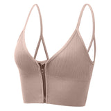Front Zip Wireless Ribbed Removable Padded Yoga Bras