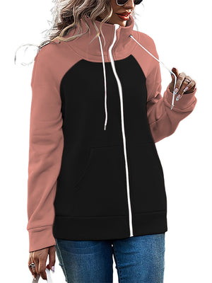Women's Sports Non-Hooded Contrast Color Zipper Sweatshirt