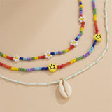 Daisy Beads Smiley Face Shell Woven Female Necklace