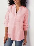 Plus Size Pockets Long Sleeve Solid V Neck Casual Tunic