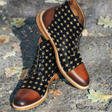 Stylish Texture Printed Hit Color Laced Mens Boots
