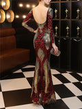 Elegant Sequined Backless Fitted Waist Maxi Dress for Evening