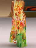 Summer Retro Print Sleeveless V-Neck Dress